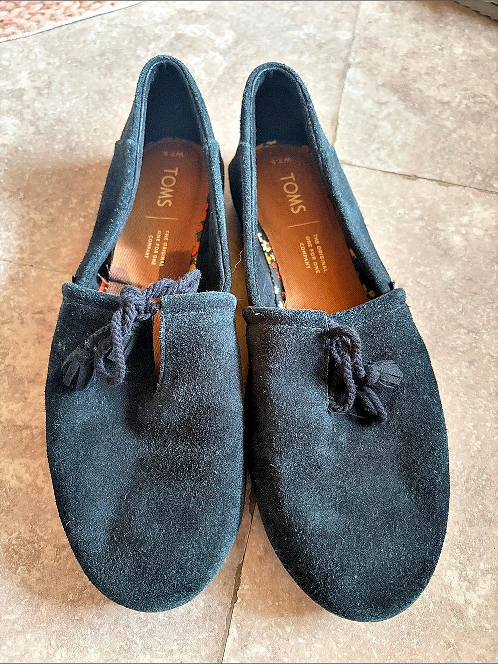 TOMS Alonso Rope Loafer Black Suede Flats